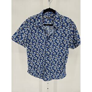Slate & Stone Mens Sz XL Short Sleeve Button Up Shirt Blue Floral Leopard Print
